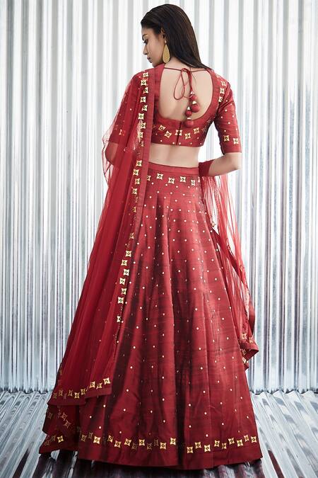 Shop Dnu Priyal Prakash Maroon Raw Silk Embellished Lehenga Set at Aza Fashions Shop_Dnu Priyal Prakash_Maroon Raw Silk Embellished Lehenga Set_at_Aza_Fashions
