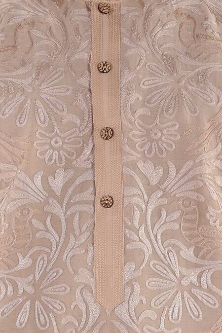 Sankalan - Men_Brown Chanderi Kurta Set _Online_at_Aza_Fashions