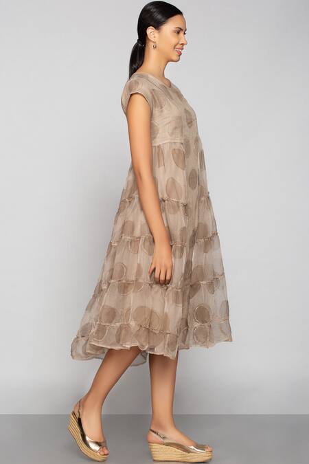 Kaveri_Beige Linen Midi Dress_Online_at_Aza_Fashions