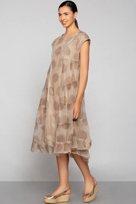 Buy_Kaveri_Beige Linen Midi Dress_Online_at_Aza_Fashions