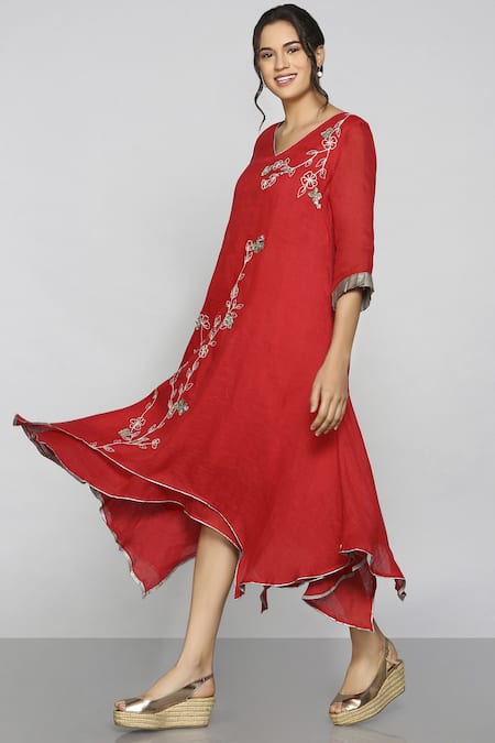 KAVERI_Linen Layered Dress_Online_at_Aza_Fashions