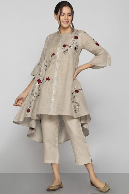 KAVERI Beige Linen Embroidered Tunic