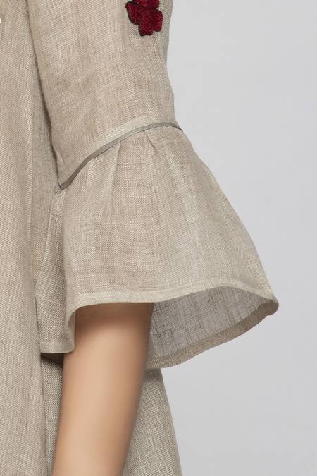 Shop_Kaveri_Beige Linen Embroidered Tunic_Online_at_Aza_Fashions