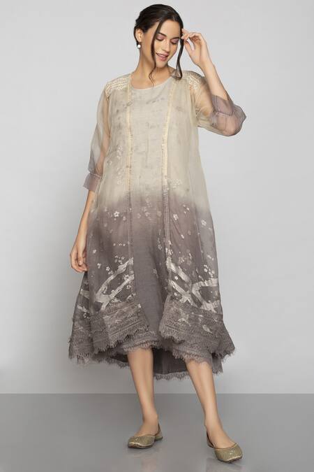 Kaveri Grey Linen Dress With Jacket