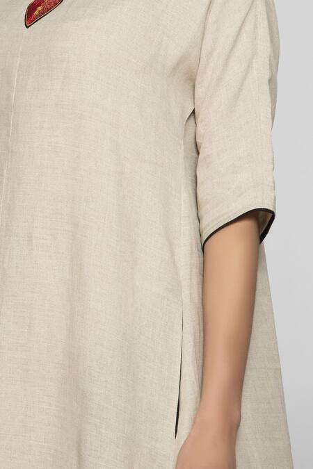 Shop_Kaveri_Beige Linen Midi Dress_Online_at_Aza_Fashions