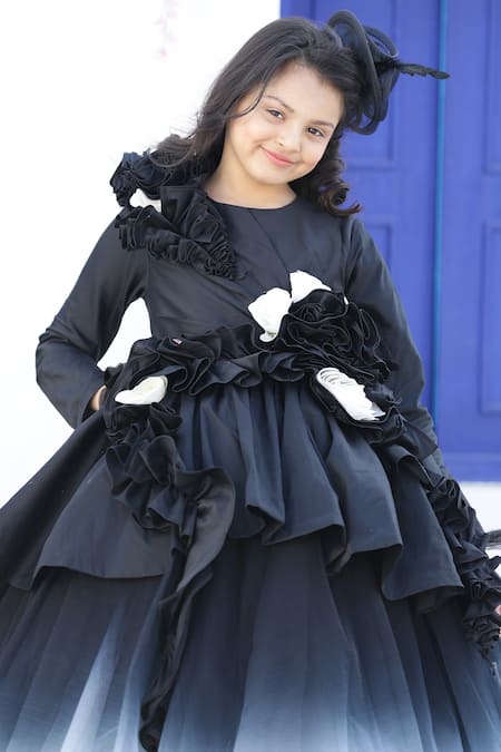 Janyas Closet_Black Tafetta Embellished Peplum Gown _Online_at_Aza_Fashions