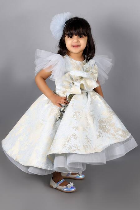 Janyas Closet_Blue Jacquard Asymmetric Layered Dress _Online_at_Aza_Fashions