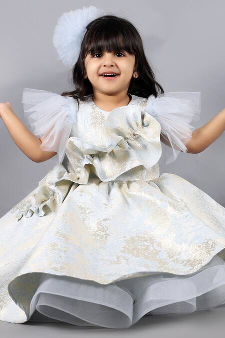 Buy_Janyas Closet_Blue Jacquard Asymmetric Layered Dress _Online_at_Aza_Fashions