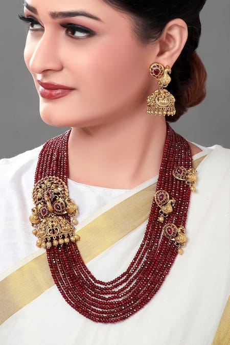 joules by radhika Gold Plated Ruby Stone Antique Jewellery Set