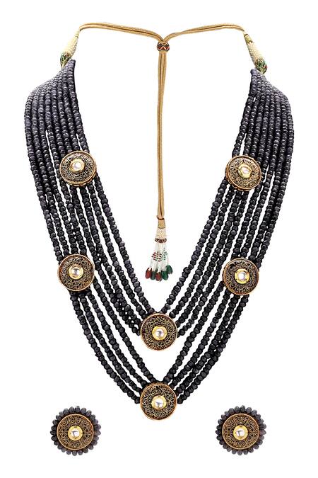 Shop_Joules by Radhika_Gold Plated Polki Stone Meenakari Jewellery Set_at_Aza_Fashions
