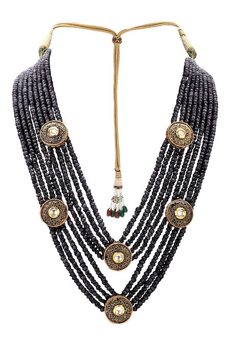 Joules by Radhika_Gold Plated Polki Stone Meenakari Jewellery Set_Online_at_Aza_Fashions