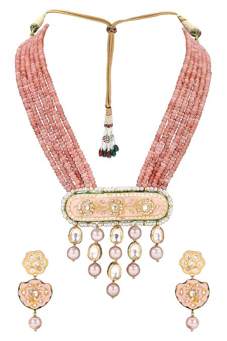 Shop Joules By Radhika Gold Plated Polki Stone Meenakari Jewellery Set at Aza Fashions Shop_Joules By Radhika_Gold Plated Polki Stone Meenakari Jewellery Set_at_Aza_Fashions