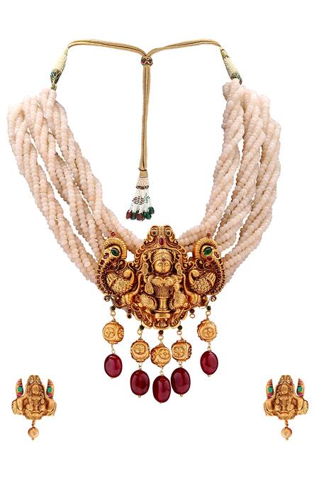 Shop Joules By Radhika Gold Plated Bead Temple Jewellery Set at Aza Fashions Shop_Joules By Radhika_Gold Plated Bead Temple Jewellery Set_at_Aza_Fashions