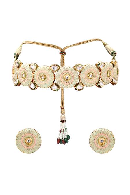 Shop_Joules By Radhika_Gold Plated Polki Meenakari Jewellery Set_at_Aza_Fashions