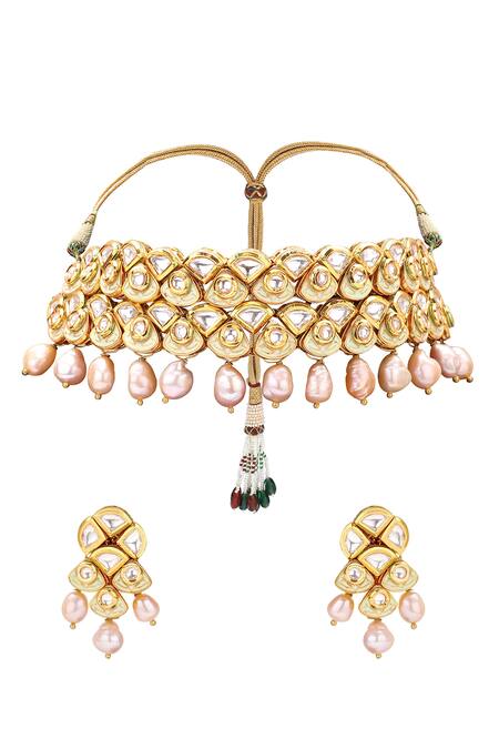 Shop Joules By Radhika Gold Plated Polki Meenakari Jewellery Set at Aza Fashions Shop_Joules By Radhika_Gold Plated Polki Meenakari Jewellery Set_at_Aza_Fashions