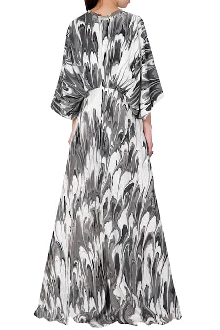 Shop Limerick By Abirr N' Nanki Black Crepe Plunge Neck Printed Gown at Aza Fashions Shop_Limerick By Abirr N' Nanki_Black Crepe Plunge Neck Printed Gown_at_Aza_Fashions