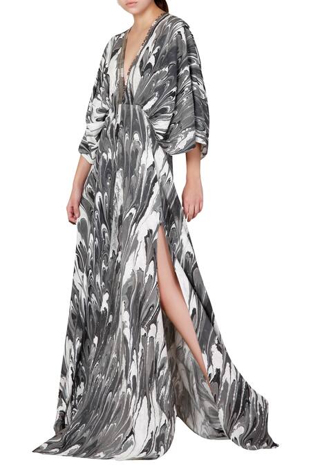 Buy Limerick By Abirr N' Nanki Black Crepe Plunge Neck Printed Gown Online at Aza Fashions Buy_Limerick By Abirr N' Nanki_Black Crepe Plunge Neck Printed Gown_Online_at_Aza_Fashions