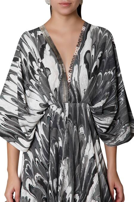 Shop Limerick By Abirr N' Nanki Black Crepe Plunge Neck Printed Gown Online at Aza Fashions Shop_Limerick By Abirr N' Nanki_Black Crepe Plunge Neck Printed Gown_Online_at_Aza_Fashions