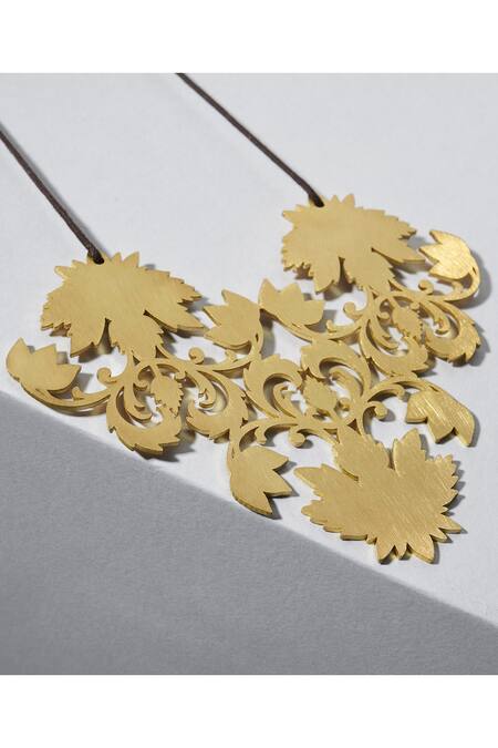 Shop Tachi Gold Plated Metal The Triple Maple Neckpiece at Aza Fashions Shop_Tachi_Gold Plated Metal The Triple Maple Neckpiece_at_Aza_Fashions