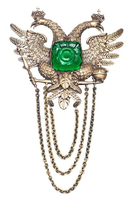 Cosa Nostraa Gold Stone, Metal Antique Carved Phoenix Tassel Brooch Online at Aza Fashions Cosa Nostraa_Gold Stone, Metal Antique Carved Phoenix Tassel Brooch _Online_at_Aza_Fashions