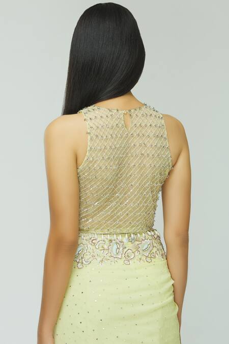 Shop_Avvantikaa S Parwani_Yellow Georgette Embellished Saree With Blouse_Online_at_Aza_Fashions