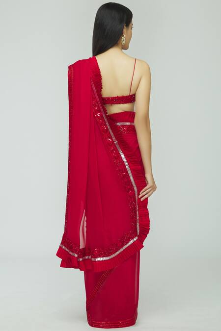 Shop_Avvantikaa S Parwani_Red Georgette Embellished Saree With Blouse_at_Aza_Fashions