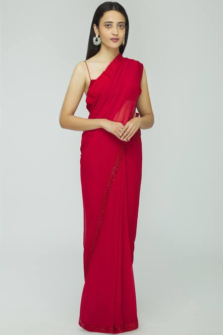 Avvantikaa S Parwani_Red Georgette Embellished Saree With Blouse_Online_at_Aza_Fashions