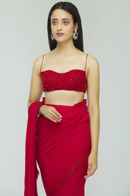 Buy_Avvantikaa S Parwani_Red Georgette Embellished Saree With Blouse_Online_at_Aza_Fashions