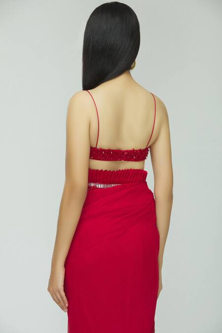 Shop_Avvantikaa S Parwani_Red Georgette Embellished Saree With Blouse_Online_at_Aza_Fashions