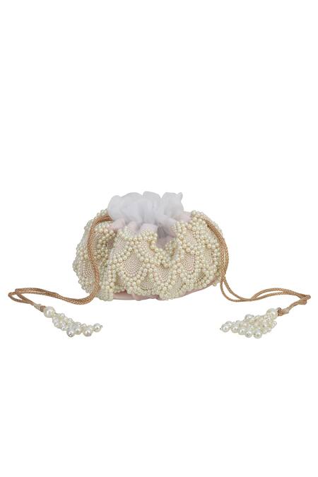 Ozel_White Pearls Embellished Potli Bag_Online_at_Aza_Fashions