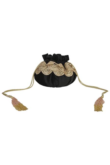 Ozel_Black Beads Velvet Potli Bag_Online_at_Aza_Fashions