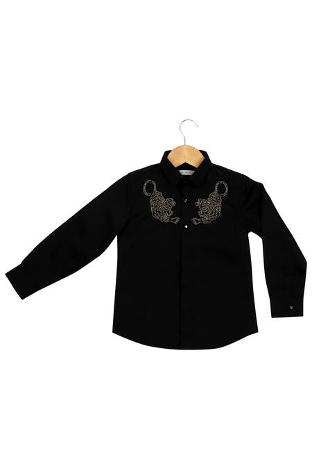 Partykles_Black Cotton Embroidery Shirt _Online_at_Aza_Fashions