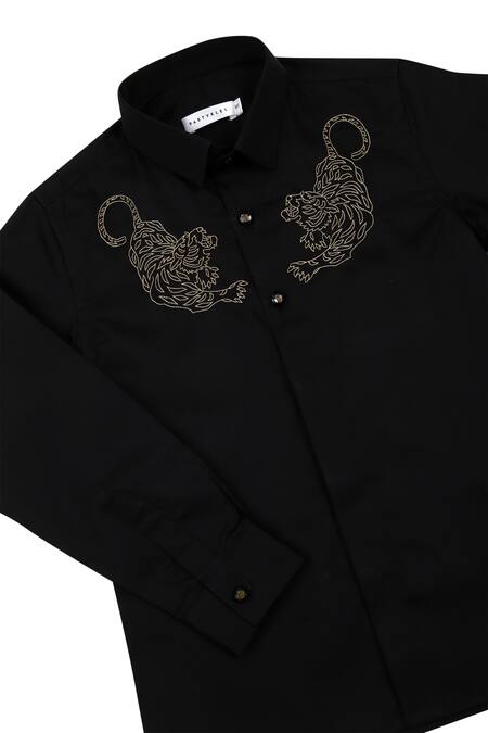 Buy_Partykles_Black Cotton Embroidery Shirt _Online_at_Aza_Fashions