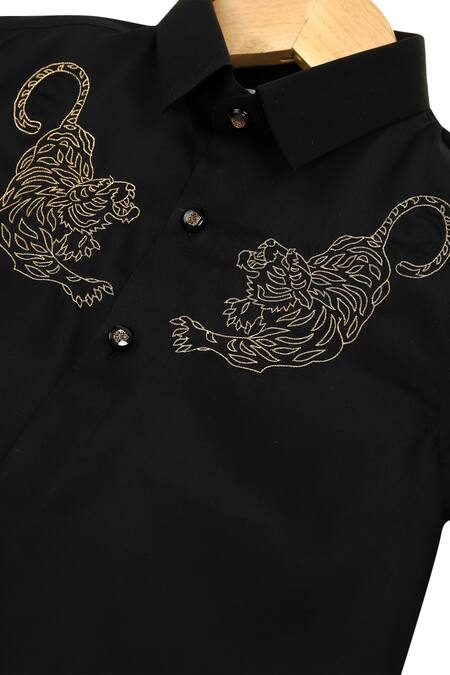 Shop_Partykles_Black Cotton Embroidery Shirt _Online_at_Aza_Fashions