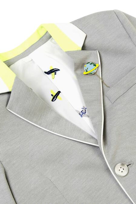 Partykles Grey Knit Single Breasted Blazer Online at Aza Fashions Partykles_Grey Knit Single Breasted Blazer _Online_at_Aza_Fashions