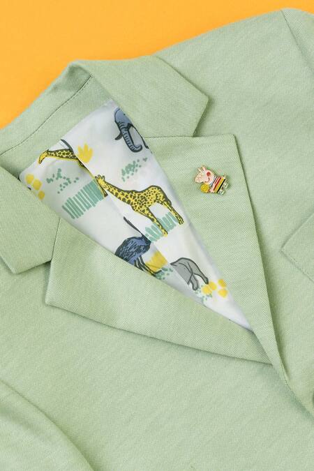 Partykles_Green Knit Button Front Blazer _Online_at_Aza_Fashions