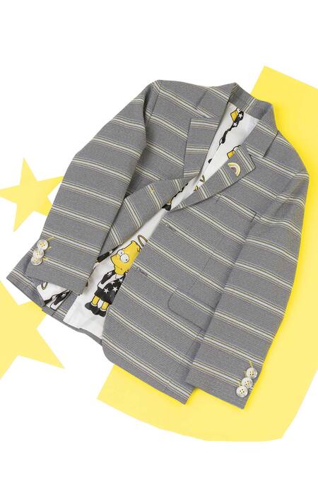 Partykles_Grey Knit Striped Blazer _Online_at_Aza_Fashions