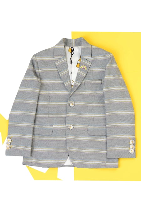 Buy_Partykles_Grey Knit Striped Blazer _Online_at_Aza_Fashions