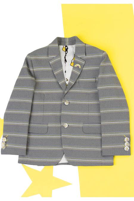 Shop_Partykles_Grey Knit Striped Blazer _Online_at_Aza_Fashions