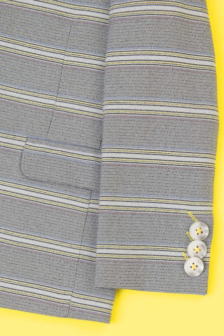 Partykles_Grey Knit Striped Blazer _at_Aza_Fashions