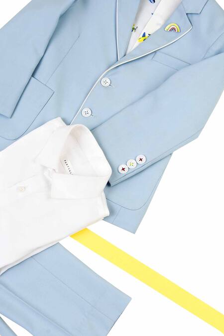 Buy Partykles Blue Gabardine Single Breasted Blazer Pant Set Online at Aza Fashions Buy_Partykles_Blue Gabardine Single Breasted Blazer Pant Set_Online_at_Aza_Fashions