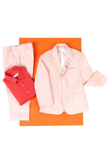 Partykles Pink Gabardine Button Front Blazer Set