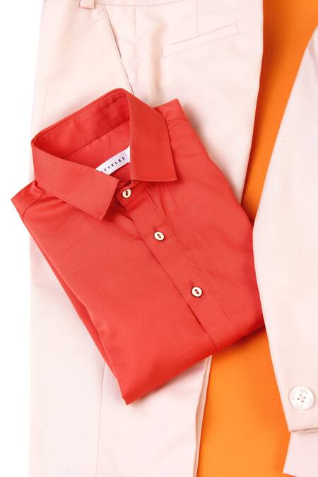 Partykles Pink Gabardine Button Front Blazer Set Online at Aza Fashions Partykles_Pink Gabardine Button Front Blazer Set _Online_at_Aza_Fashions