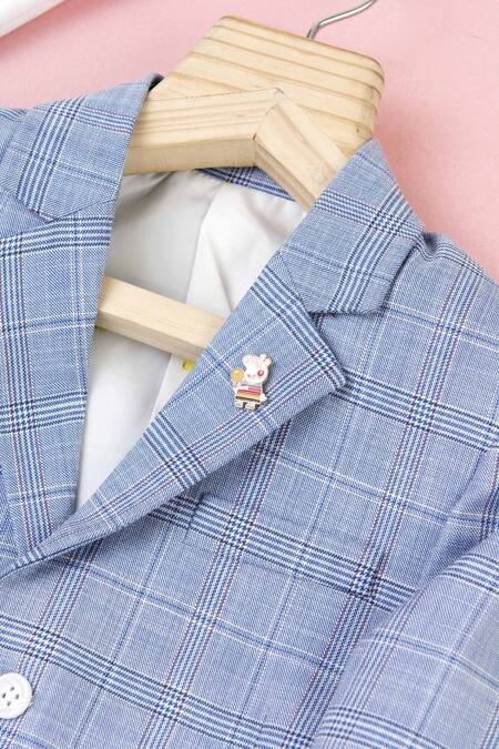 Partykles Blue Terry Rayon Checkered Blazer Set Online at Aza Fashions Partykles_Blue Terry Rayon Checkered Blazer Set _Online_at_Aza_Fashions