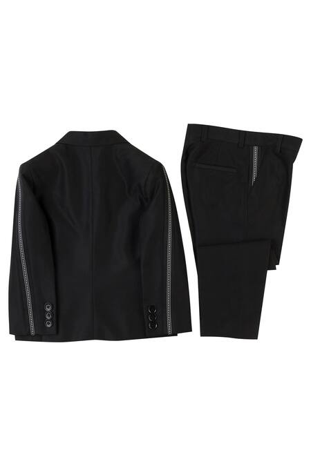 Shop_Partykles_Black Dobby Textured Blazer Set _at_Aza_Fashions