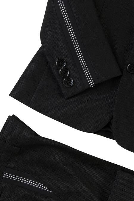 Partykles_Black Dobby Textured Blazer Set _Online_at_Aza_Fashions