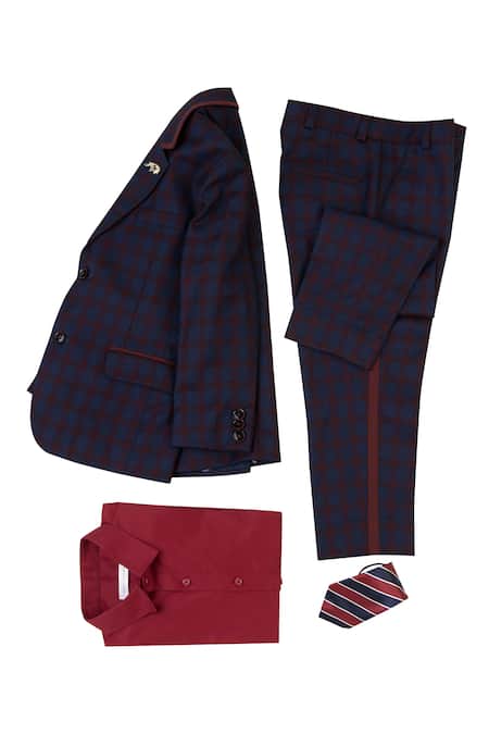 Partykles Blue Terry Rayon Checkered Blazer Set 