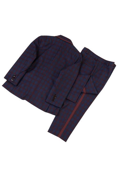 Shop Partykles Blue Terry Rayon Checkered Blazer Set at Aza Fashions Shop_Partykles_Blue Terry Rayon Checkered Blazer Set _at_Aza_Fashions