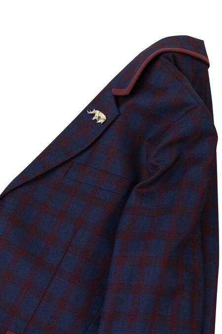 Partykles Blue Terry Rayon Checkered Blazer Set Online at Aza Fashions Partykles_Blue Terry Rayon Checkered Blazer Set _Online_at_Aza_Fashions