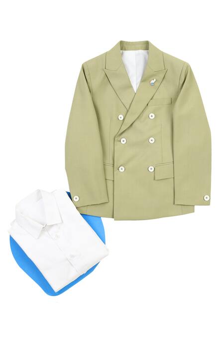 Partykles Green Gabardine Double Breasted Blazer Set 
